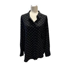 H&M Black Polka Dot Women's Button Front Top size XL